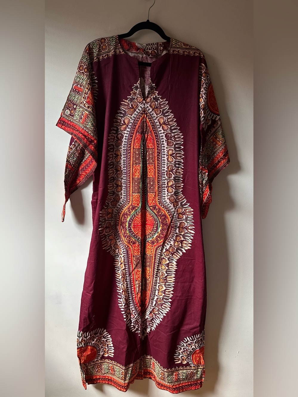Vintage 70s Bohemian Cotton Maxi Kaftan Dress Pakistan
